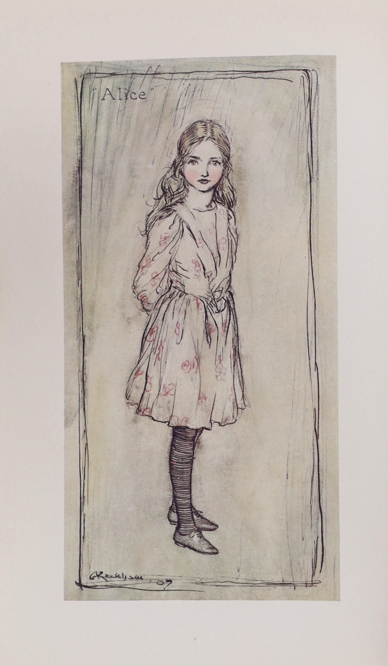 Rackham, Arthur - Rare Early Dustwrapper - Carroll, Lewis - Alice’s Adventures in Wonderland, 1st illustrated edition by Arthur Rackham, 8vo, original green cloth with black lettering and a gilt vignette of a dancing gri